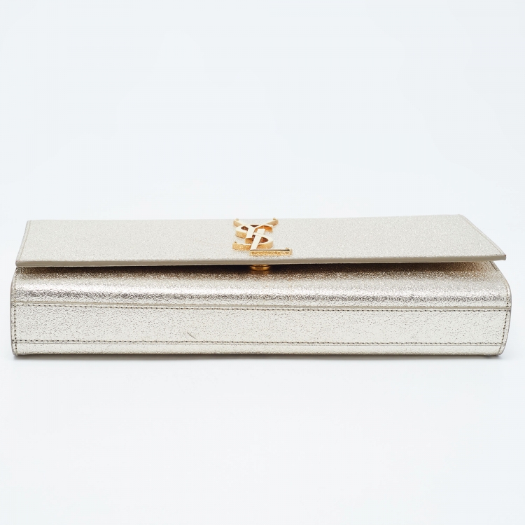 Pre Owned Saint Laurent Gold Crinkled Leather Kate Clutch