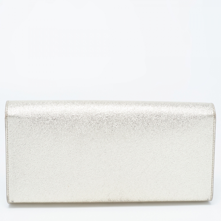 Pre Owned Saint Laurent Gold Crinkled Leather Kate Clutch