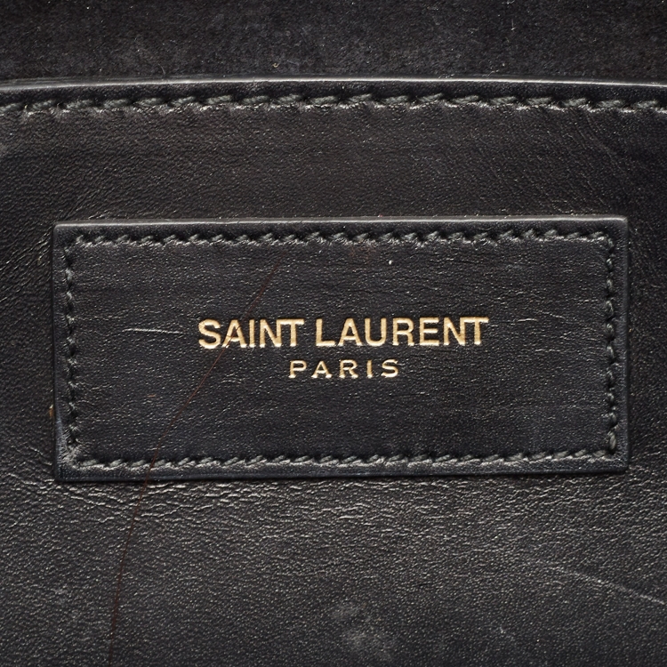 Pre Owned Saint Laurent Black Diagonal Quilt Leather Kate Monogram Clutch