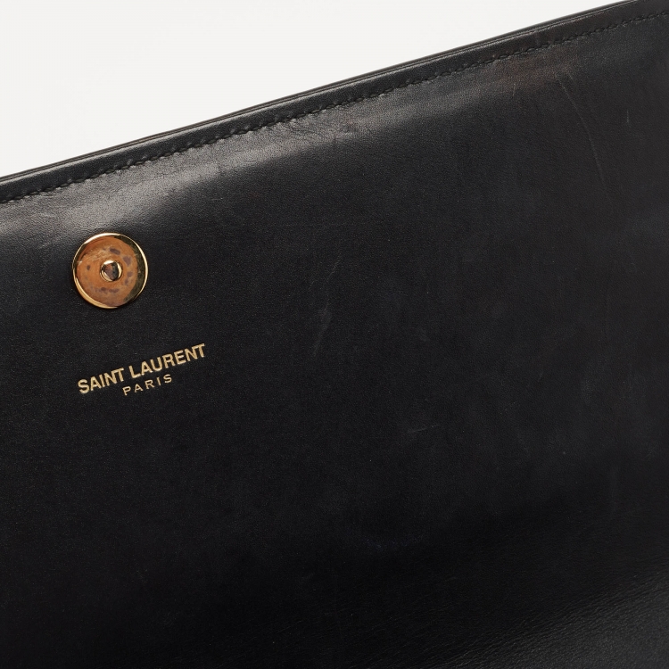Pre Owned Saint Laurent Black Diagonal Quilt Leather Kate Monogram Clutch