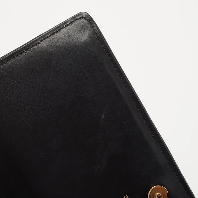 Pre Owned Saint Laurent Black Diagonal Quilt Leather Kate Monogram Clutch