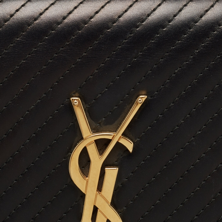Pre Owned Saint Laurent Black Diagonal Quilt Leather Kate Monogram Clutch