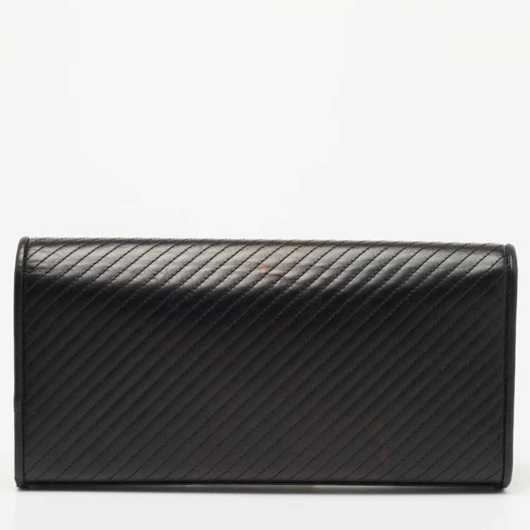 Pre Owned Saint Laurent Black Diagonal Quilt Leather Kate Monogram Clutch