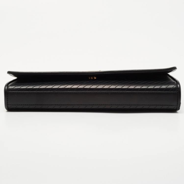 Pre Owned Saint Laurent Black Diagonal Quilt Leather Kate Monogram Clutch