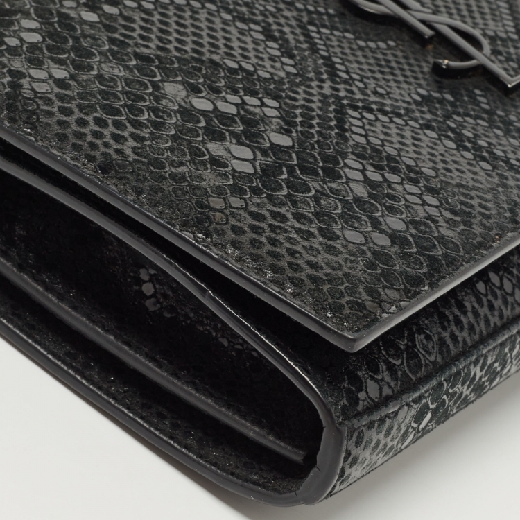 Pre Owned Saint Laurent Black Snakeskin Embossed Leather Kate Wallet On Chain