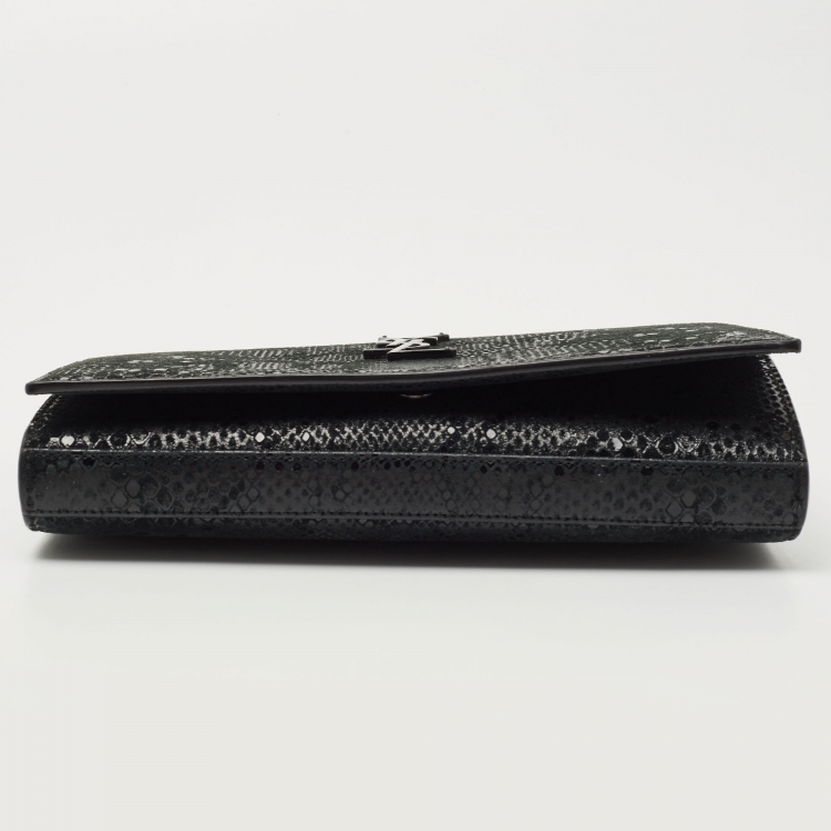 Pre Owned Saint Laurent Black Snakeskin Embossed Leather Kate Wallet On Chain