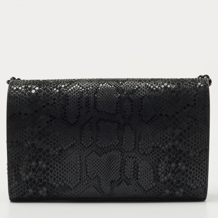 Pre Owned Saint Laurent Black Snakeskin Embossed Leather Kate Wallet On Chain