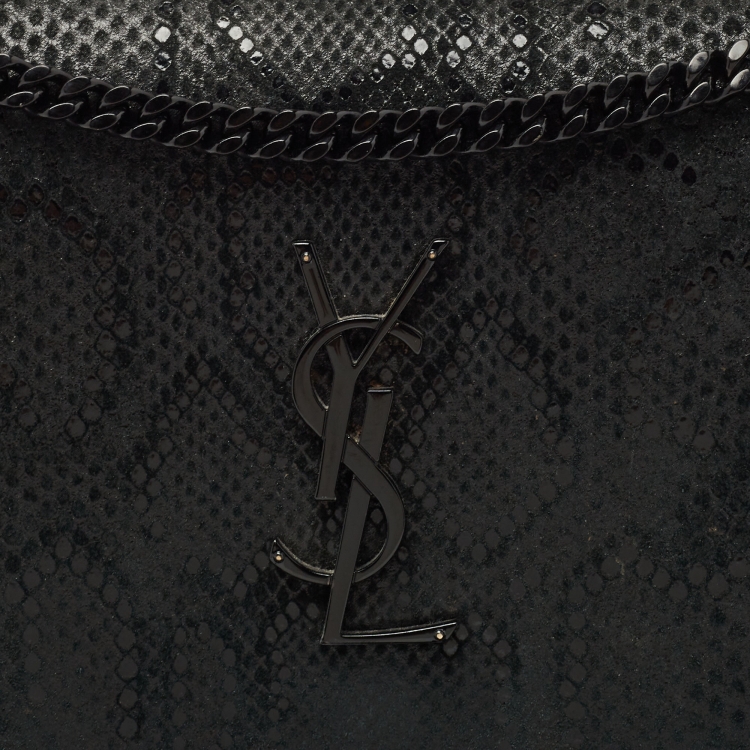 Pre Owned Saint Laurent Black Snakeskin Embossed Leather Kate Wallet On Chain