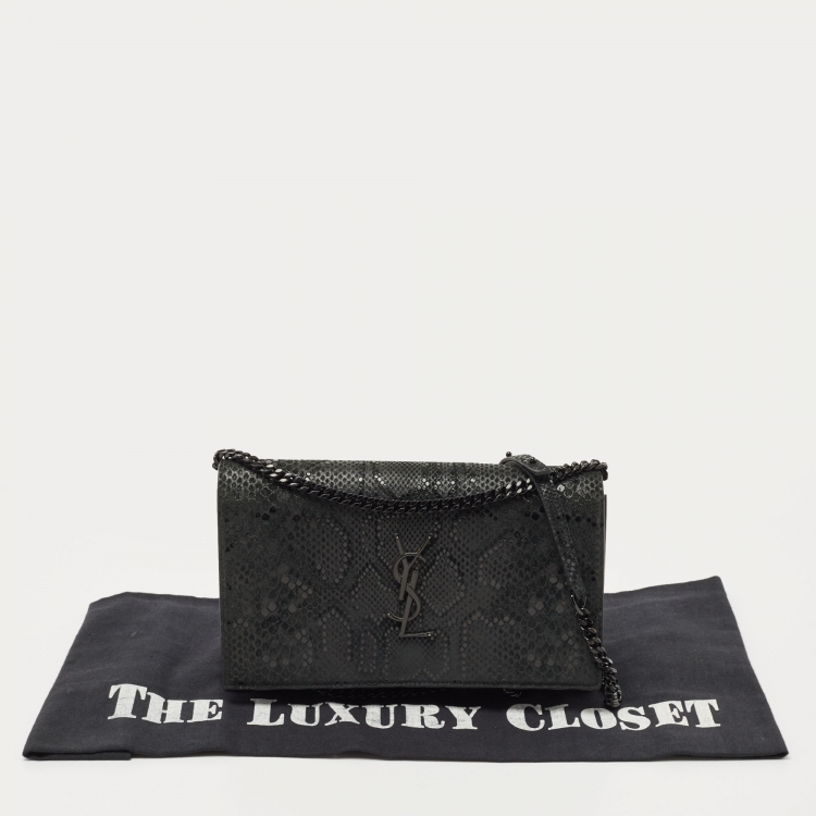 Pre Owned Saint Laurent Black Snakeskin Embossed Leather Kate Wallet On Chain