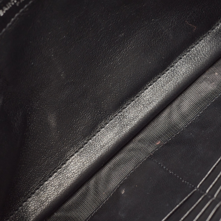 Pre Owned Saint Laurent Black Snakeskin Embossed Leather Kate Wallet On Chain