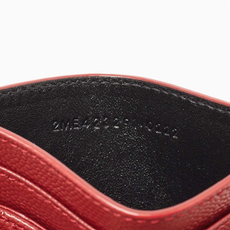 Pre Owned Saint Laurent Red Matelassé Leather Monogram Card Holder