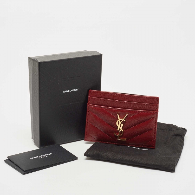 Pre Owned Saint Laurent Red Matelassé Leather Monogram Card Holder