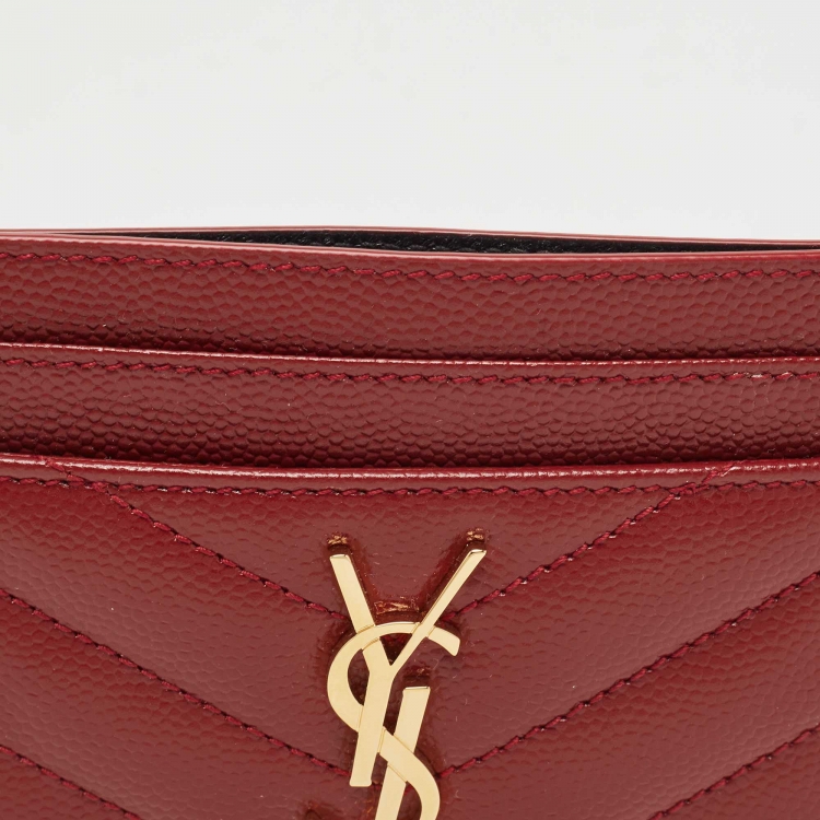 Pre Owned Saint Laurent Red Matelassé Leather Monogram Card Holder