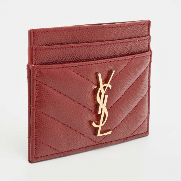 Pre Owned Saint Laurent Red Matelassé Leather Monogram Card Holder