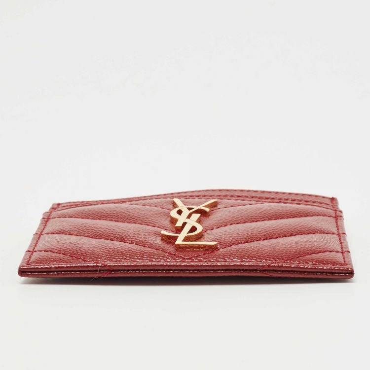 Pre Owned Saint Laurent Red Matelassé Leather Monogram Card Holder