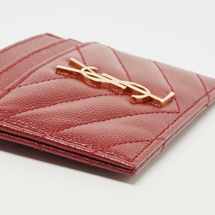 Pre Owned Saint Laurent Red Matelassé Leather Monogram Card Holder