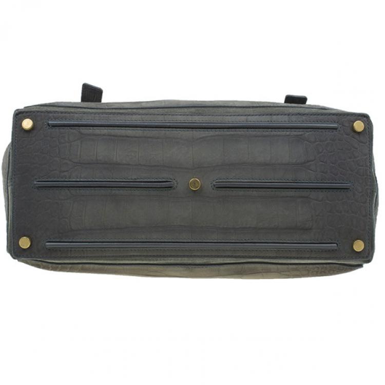 Pre Owned Saint Laurent Paris Green Croc Embossed Muse Two Satchel