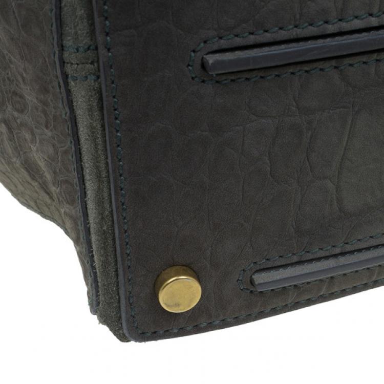 Pre Owned Saint Laurent Paris Green Croc Embossed Muse Two Satchel