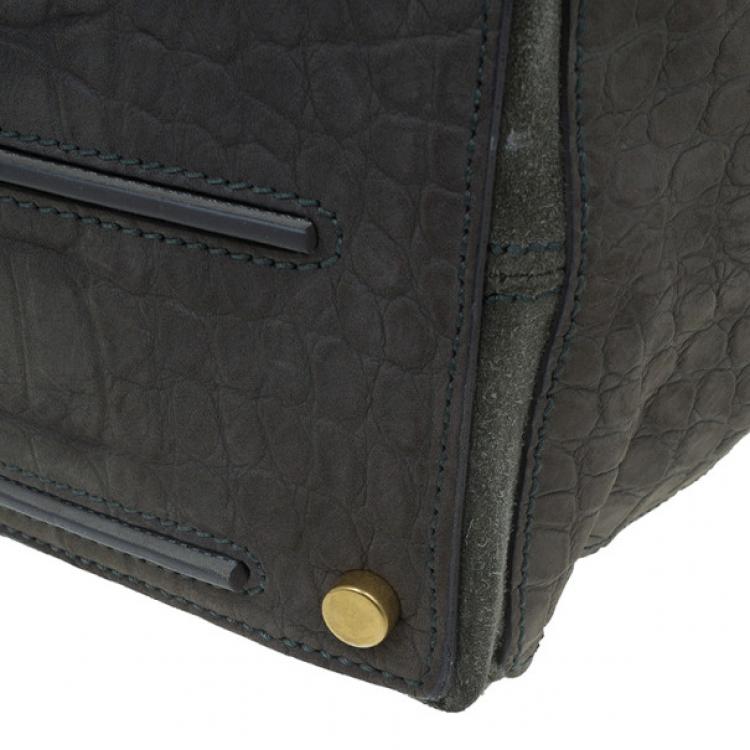 Pre Owned Saint Laurent Paris Green Croc Embossed Muse Two Satchel