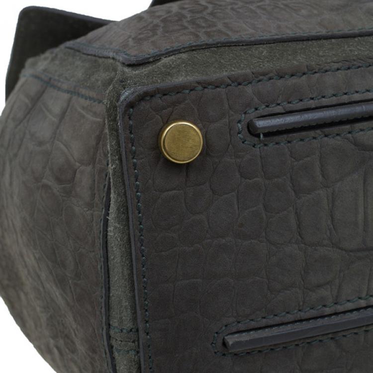 Pre Owned Saint Laurent Paris Green Croc Embossed Muse Two Satchel