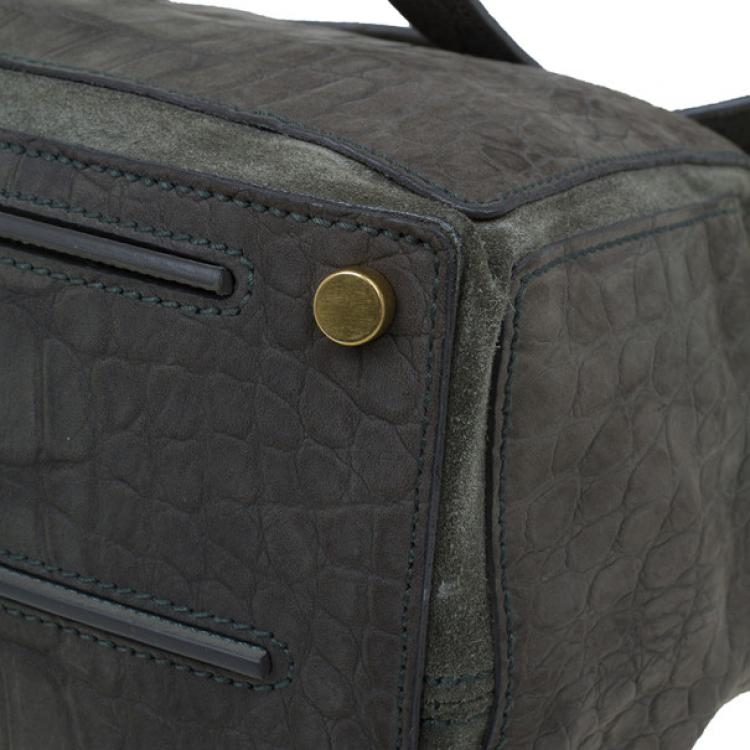 Pre Owned Saint Laurent Paris Green Croc Embossed Muse Two Satchel