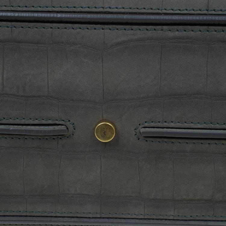Pre Owned Saint Laurent Paris Green Croc Embossed Muse Two Satchel