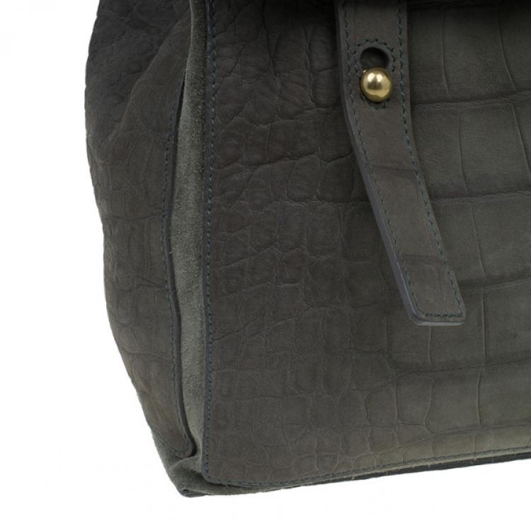 Pre Owned Saint Laurent Paris Green Croc Embossed Muse Two Satchel