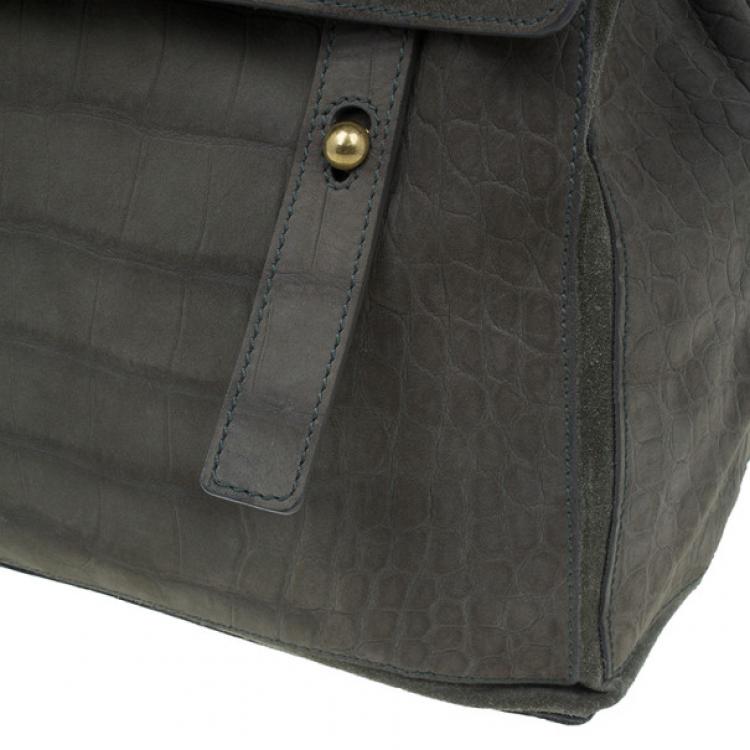 Pre Owned Saint Laurent Paris Green Croc Embossed Muse Two Satchel