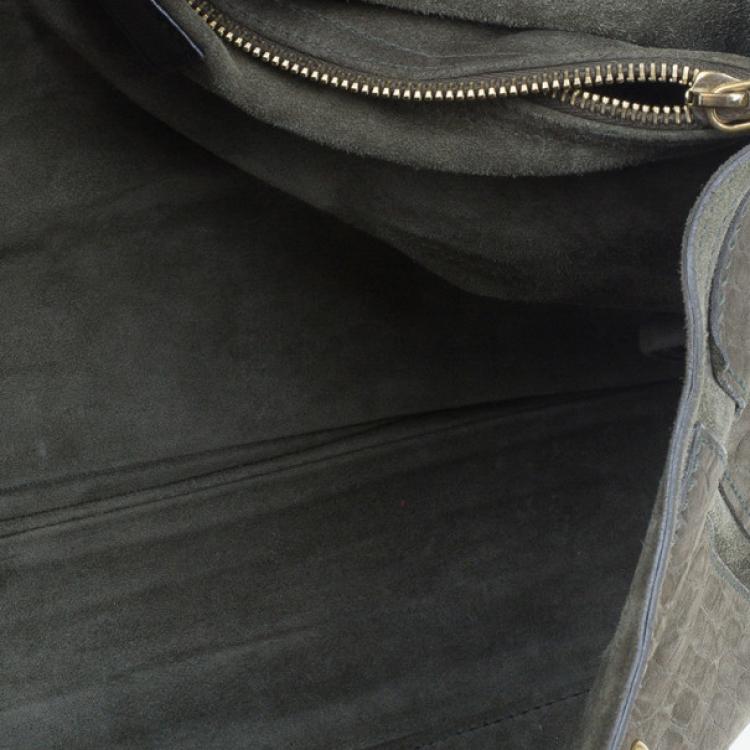 Pre Owned Saint Laurent Paris Green Croc Embossed Muse Two Satchel