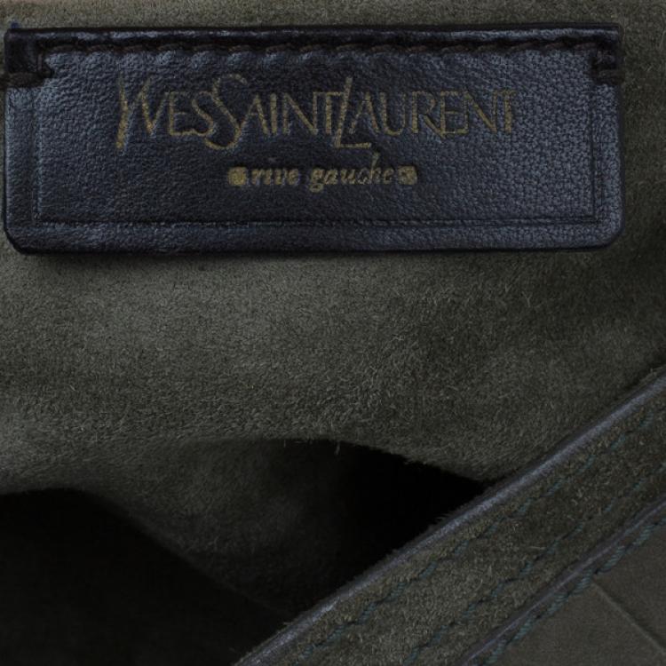 Pre Owned Saint Laurent Paris Green Croc Embossed Muse Two Satchel