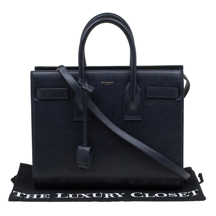 Pre Owned Saint Laurent Paris Dark Blue Leather Small Classic Sac De Jour Tote