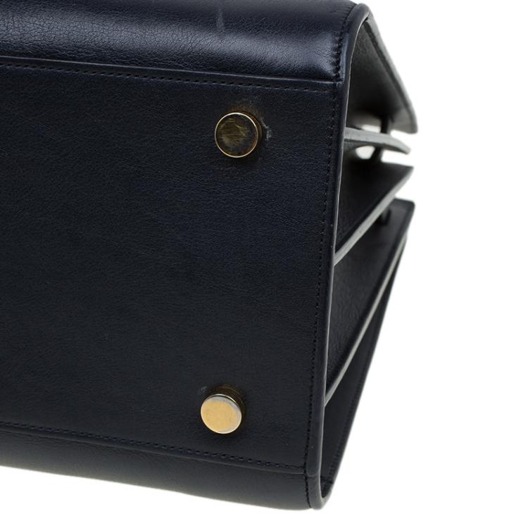 Pre Owned Saint Laurent Paris Dark Blue Leather Small Classic Sac De Jour Tote