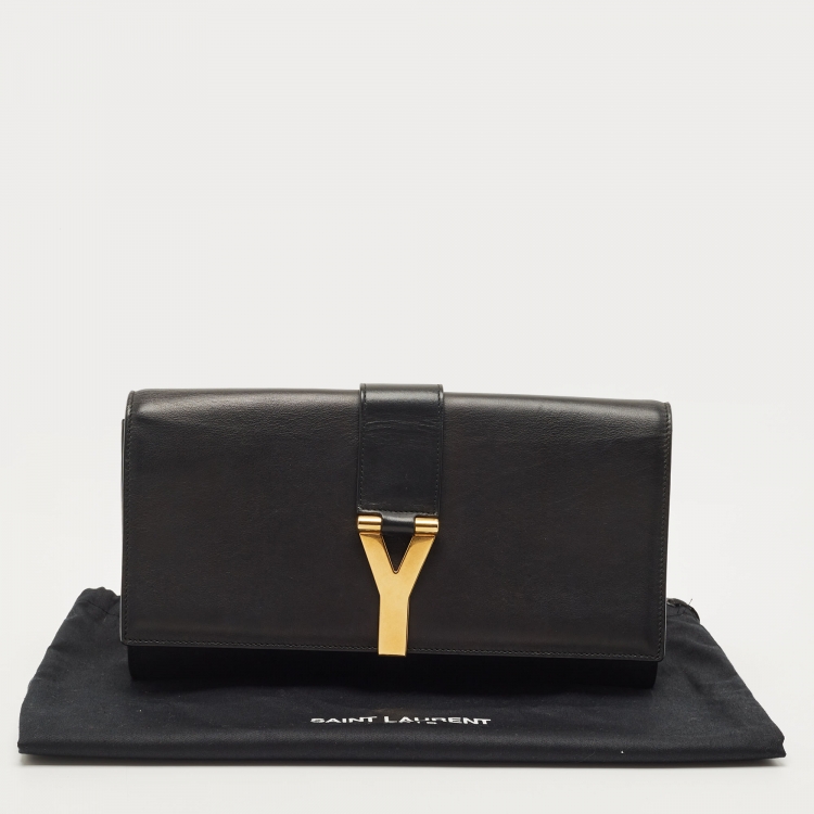 Pre Owned Saint Laurent Black Leather Y-Ligne Clutch