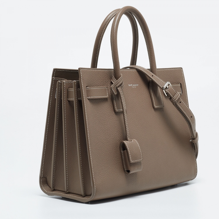 Pre Owned Saint Laurent Taupe Leather Baby Classic Sac De Jour Tote