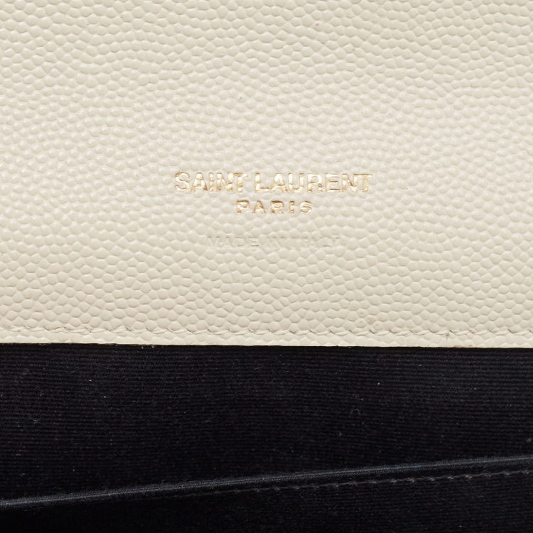Pre Owned Saint Laurent Off White Matelasse Leather Cassandre Wristlet Clutch