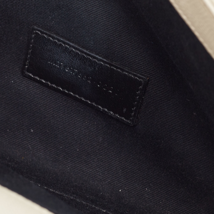 Pre Owned Saint Laurent Off White Matelasse Leather Cassandre Wristlet Clutch