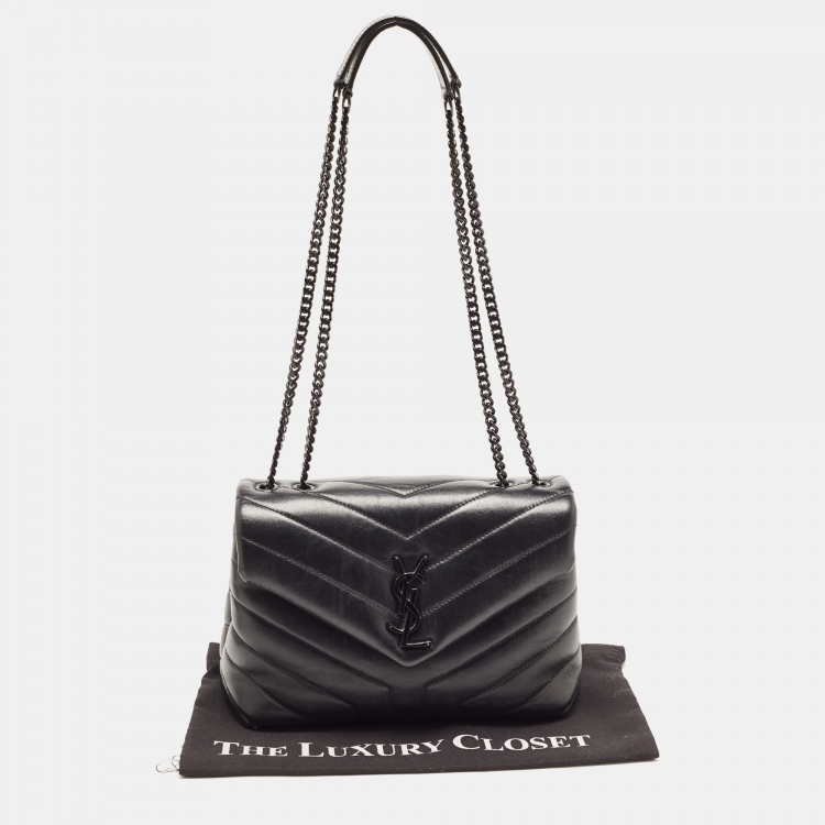 Pre Owned Saint Laurent Black Quilted Leather Small Loulou Shoulder Bag
