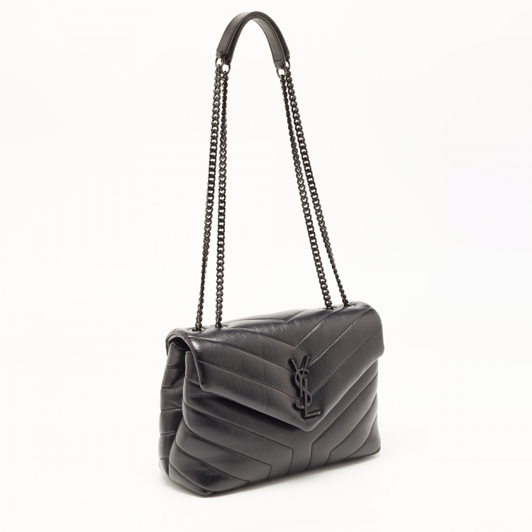 Pre Owned Saint Laurent Black Quilted Leather Small Loulou Shoulder Bag