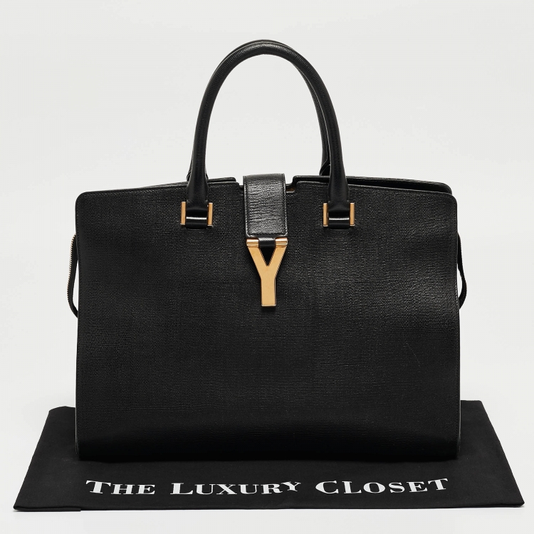 مملوكة مسبقًا Saint Laurent Black Leather Medium Cabas Y-Ligne Tote
