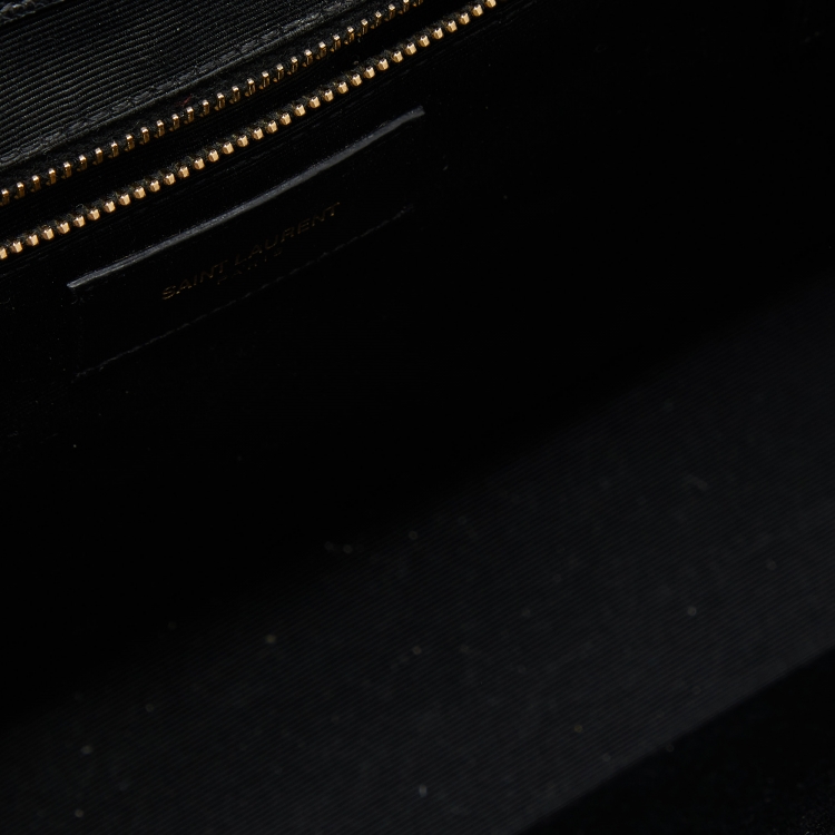 Pre Owned Saint Laurent Black Matelassé Leather Large Monogram Envelope Shoulder Bag