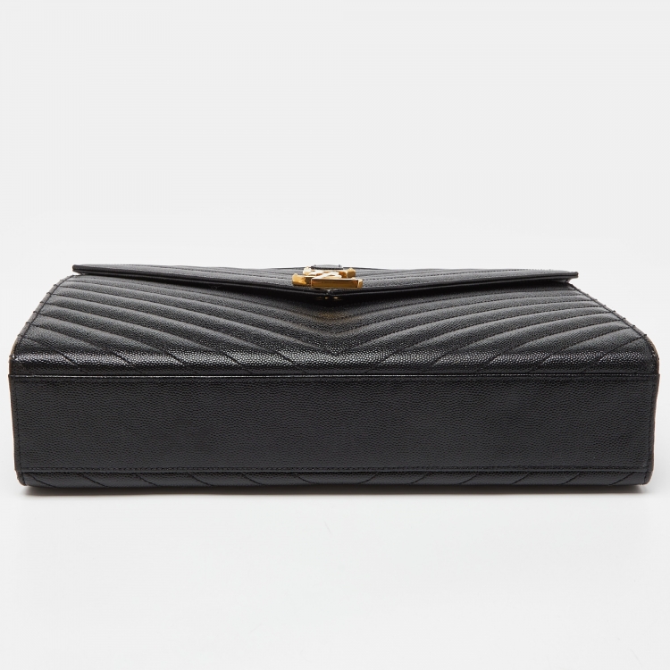 Pre Owned Saint Laurent Black Matelassé Leather Large Monogram Envelope Shoulder Bag