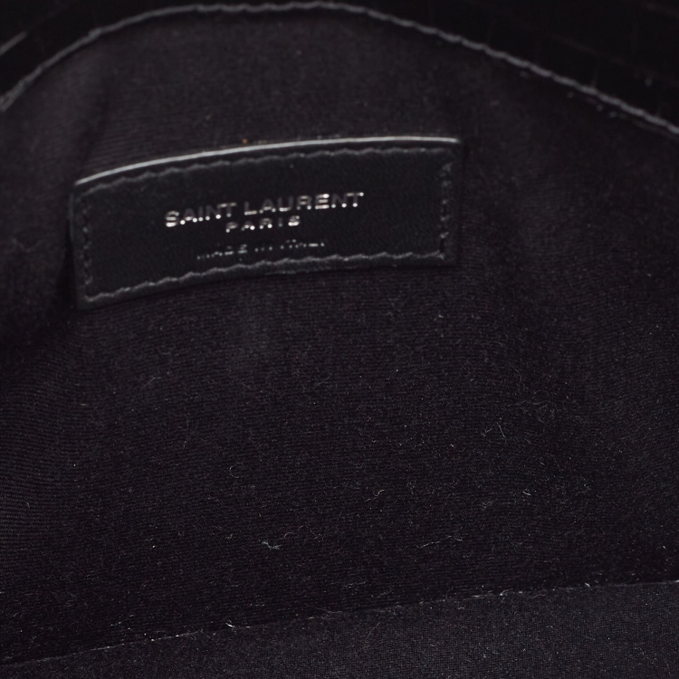 Pre Owned Saint Laurent Black Croc Embossed Leather Uptown Clutch