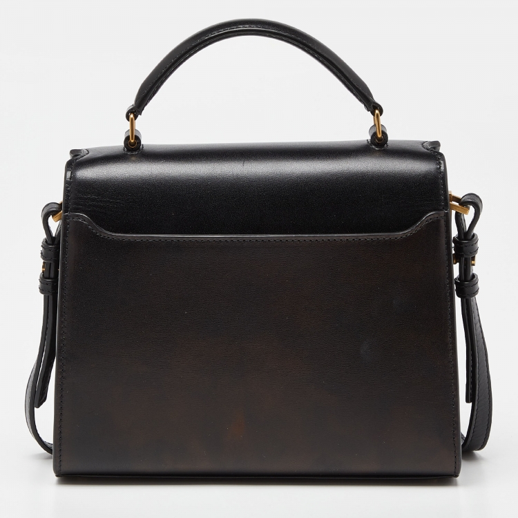 Pre Owned Saint Laurent Black Leather Mini Cassandra Top Handle Bag