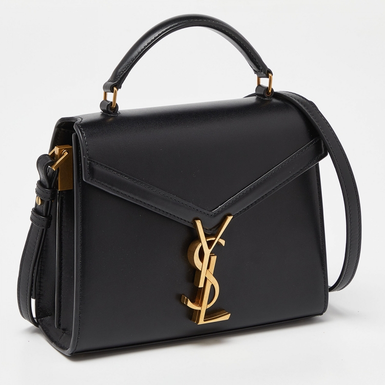 Pre Owned Saint Laurent Black Leather Mini Cassandra Top Handle Bag