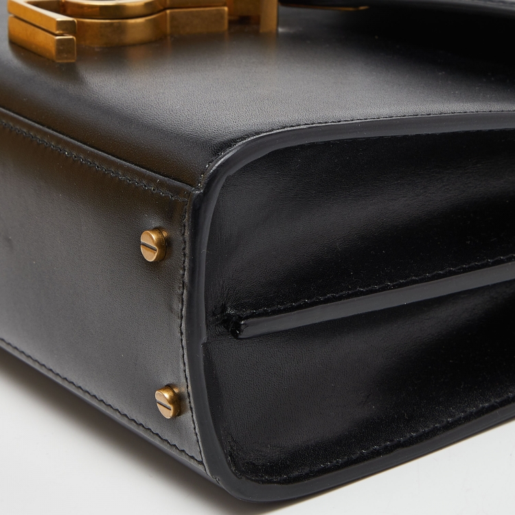 Pre Owned Saint Laurent Black Leather Mini Cassandra Top Handle Bag