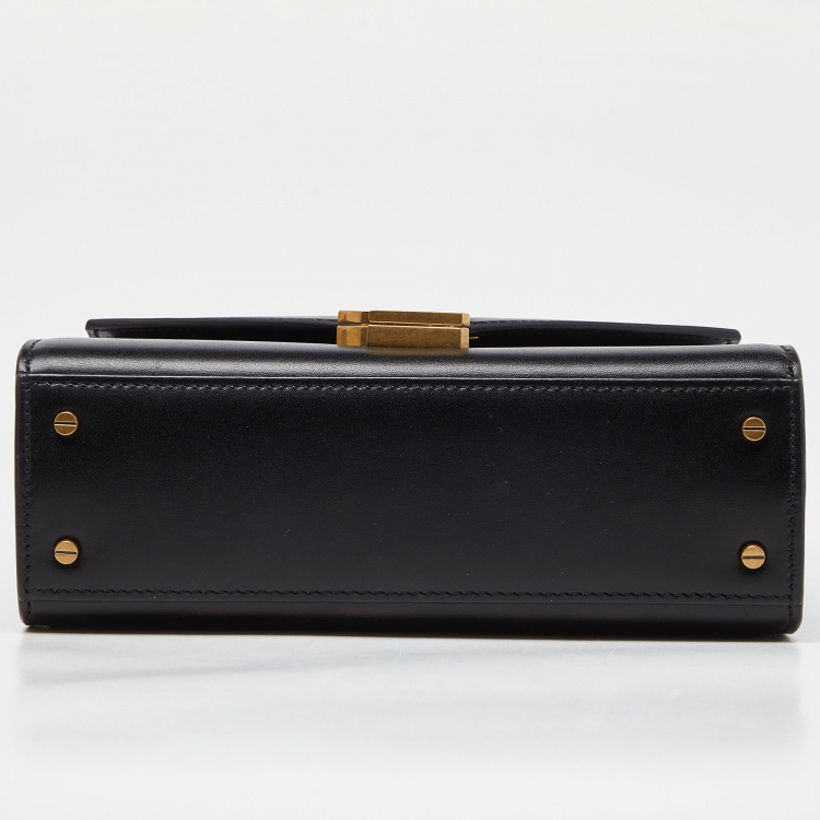 Pre Owned Saint Laurent Black Leather Mini Cassandra Top Handle Bag
