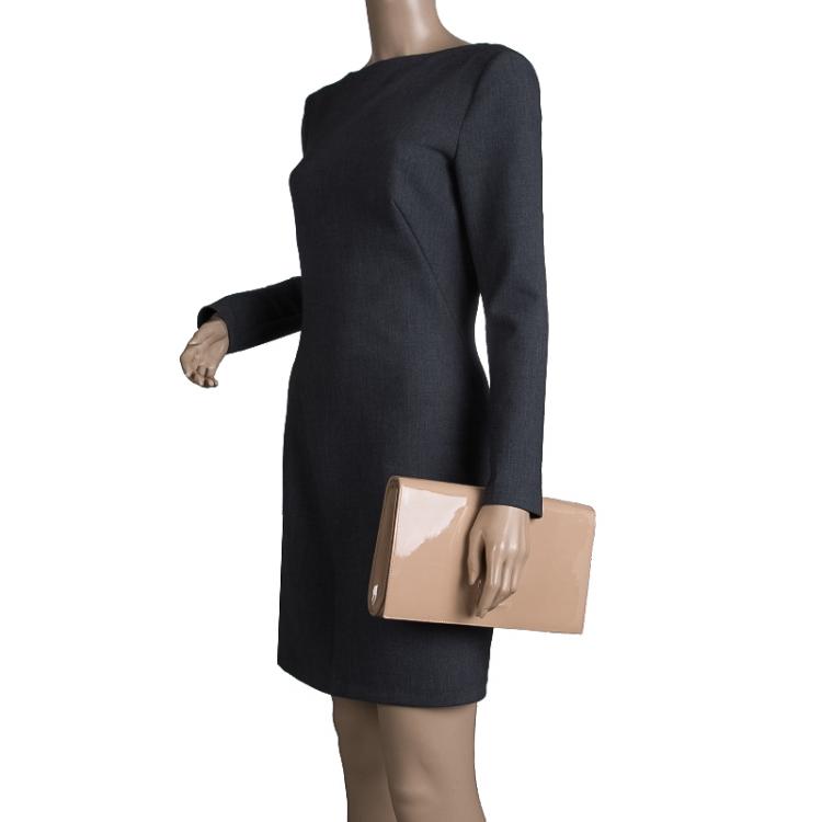 Pre Owned Saint Laurent Paris Beige Patent Leather Belle De Jour Flap Clutch