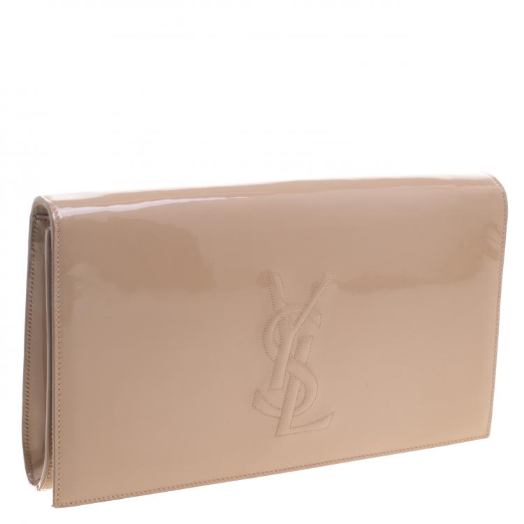 Pre Owned Saint Laurent Paris Beige Patent Leather Belle De Jour Flap Clutch