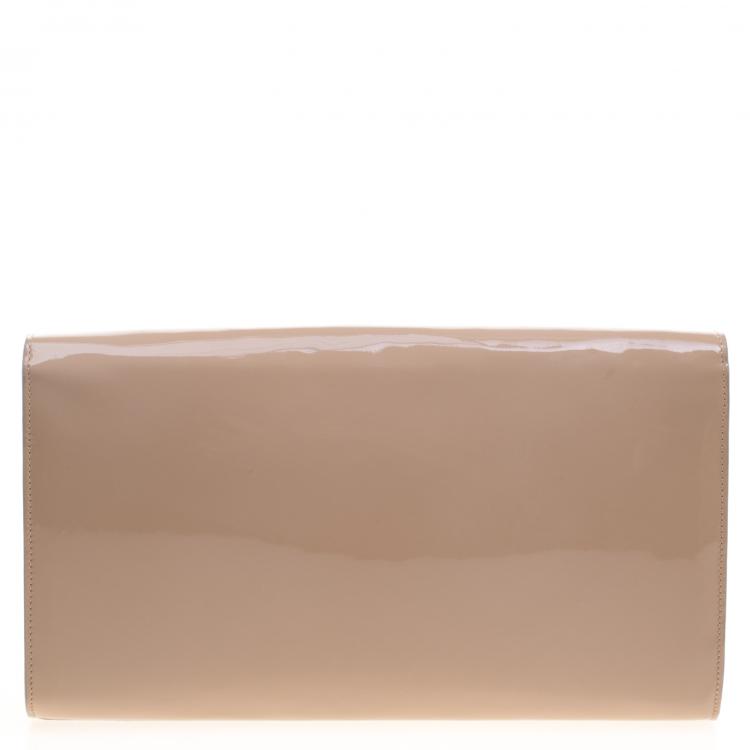 Pre Owned Saint Laurent Paris Beige Patent Leather Belle De Jour Flap Clutch