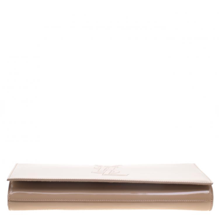 Pre Owned Saint Laurent Paris Beige Patent Leather Belle De Jour Flap Clutch